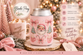 Pink Vintage Santa Christmas Can Cooler