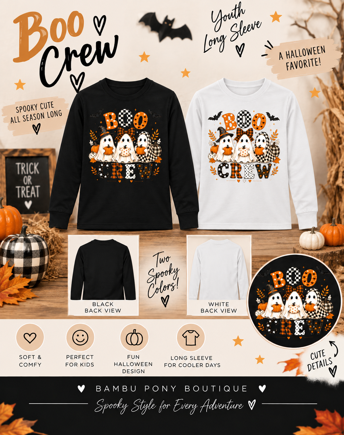 👻 Boo Crew Youth Long Sleeve Halloween Tee 🎃