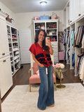 BiBi Game Day Theme Stripe Buttoned V Neck Knit Cardigan