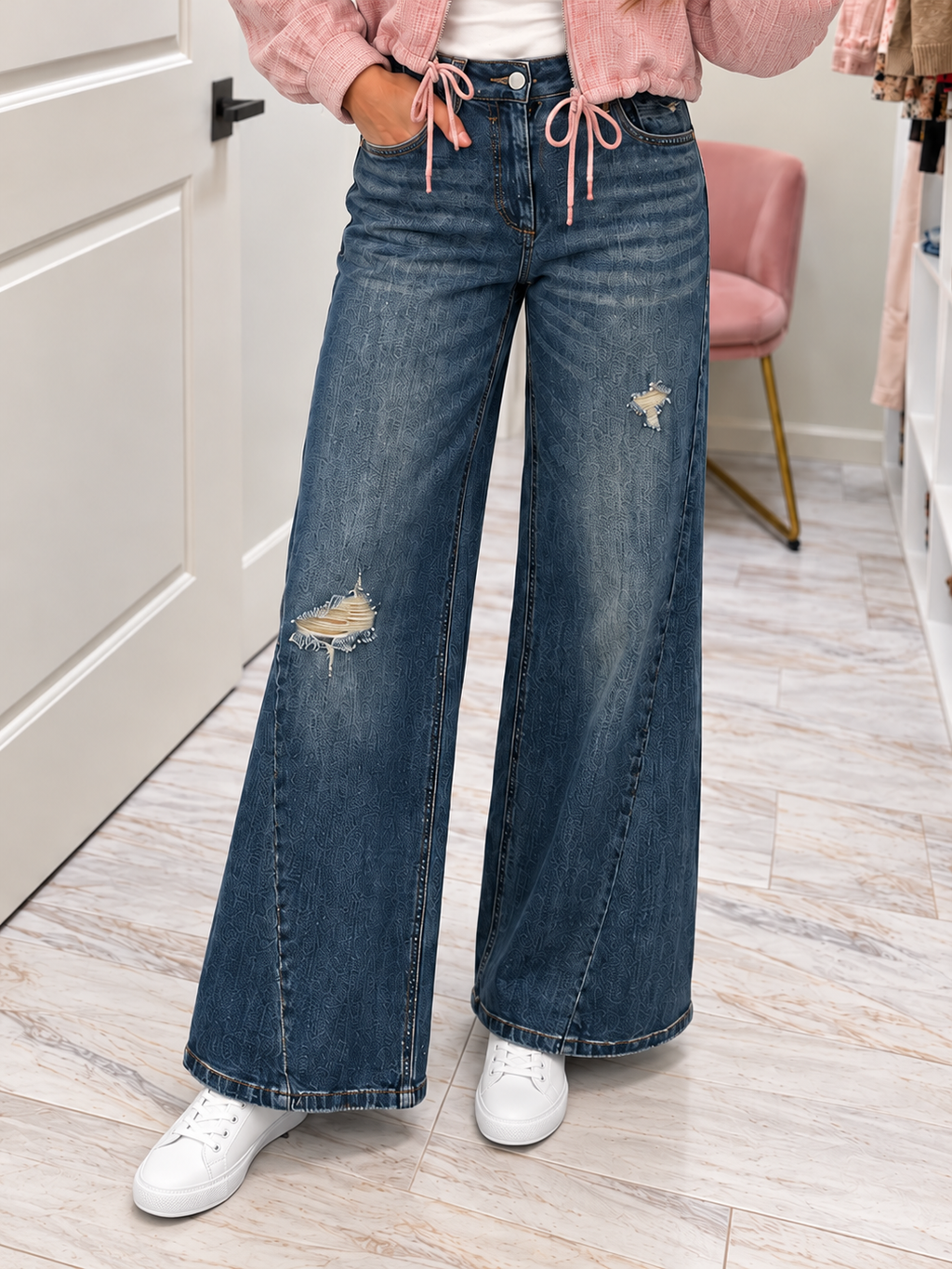 Mica Low-Rise Wide-Leg Side-Panel Jeans